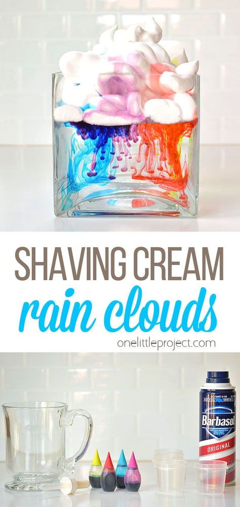 Shaving Cream Clouds, Rain Cloud Activities Preschool, Sky And Weather Crafts For Preschool, Cloud Theme Activities, Shaving Cream Rain Clouds Experiment, Weather Prek Crafts, Weather Science Experiments Preschool, Spring Weather Activities For Toddlers, Weather Week Crafts For Toddlers