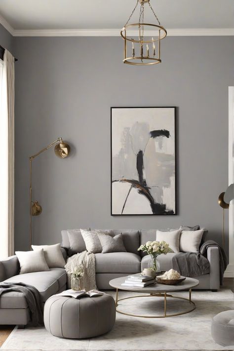 Experience the best color combo for 2024 with a daily routine from an interior designer, creating chic Classic Gray (OC-23) living rooms. #Ad #homedecor #homedesign #wallpaints2024 #Painthome #interiorarchitecture Wall Colors Green Living Room Colors Bright Living Room Colors Apartment Renovation Living room Remodeling Modern Paint Colors 2024 Silver Walls Living Room, Greige Living Room Decor Inspiration, Living Room Designs Gray Walls, Grey Walls Dark Floors Living Room, Grey Painted Living Room, Living Room Wall Color Ideas Bright, Living Room Designs Grey Walls, Grey Paint Living Room Ideas, Grey Wall Living Room Ideas