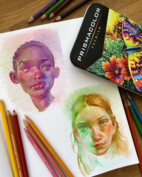 Acrylic And Colored Pencil, Pencil Crayon Illustration, Chris Hong Art Pencil, Chris Hong Art Portrait, How To Use Color Pencils, Pencil Colors Drawings, How To Color With Colored Pencils, Colorful Portrait Drawing, Pencil Color Portrait