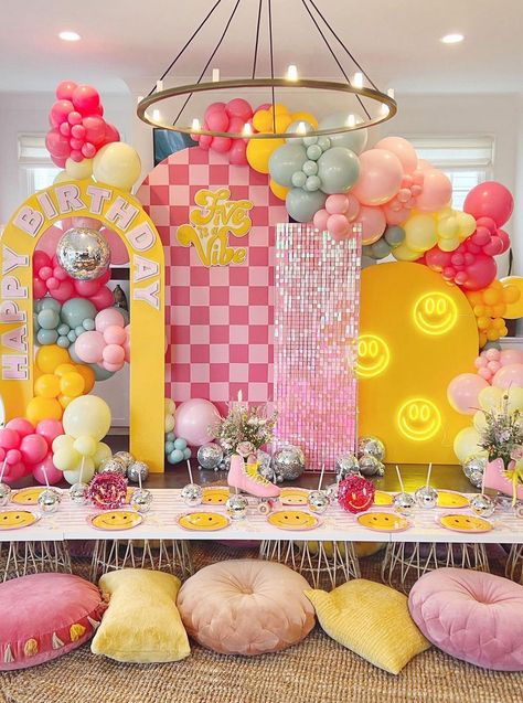 null Backdrop Lettering, 5 Is A Vibe, Vibe Party, Party Marquee, Hippie Birthday Party, Birthday Sleepover Ideas, Popcorn Cart, Photowall Ideas, Preppy Party