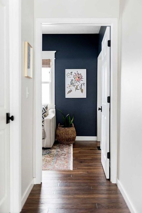 9 Designer-Approved Navy Blue Paint Colors to Try Navy Den, Dark Blue Paint Color, Blue Bedroom Paint, Navy Paint Colors, Juniper Print Shop, Navy Blue Paint Colors, Dark Blue Bedrooms, Navy Blue Bedrooms, Navy Blue Paint