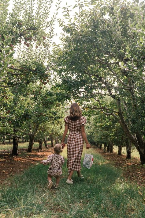 plaid apple picking dress, family photoshoot, fall outfit, dress and sneakers Family Photoshoot Fall, Hate Children, Apple Orchard Pictures, Fall Outfit Dress, Apple Picking Photos, Motherhood Aesthetic, Fall Textures, Modest Beauty, Dress And Sneakers