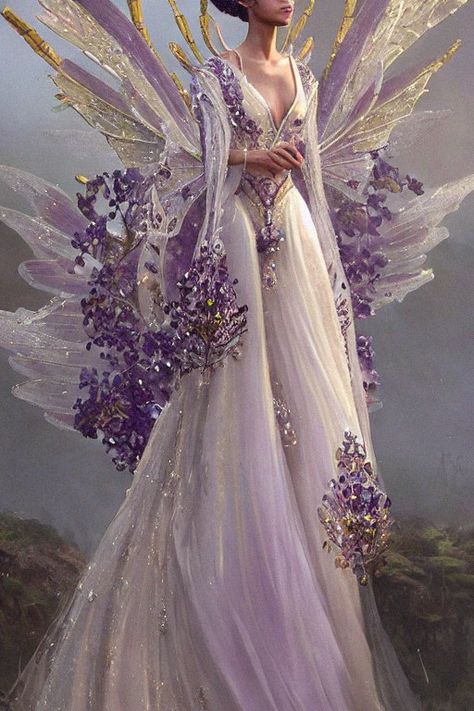 Haute Couture, Couture, Fairy Haute Couture, Fairy Gown Goddesses, Dress Concept Art, Amethyst Dress, Fairy Gown, Greg Rutkowski, Fairy Things