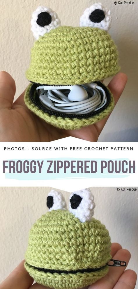 Froggy Zippered Pouch Free Crochet Pattern #crochetpouch Crochet Minecraft, Easy Designs, Crocheted Bags, Bags Patterns, Crochet Case, Bags Pattern, Crochet Frog, Pola Amigurumi, Crochet Pouch