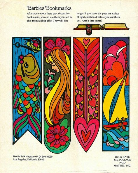 60s/70s art illustration 1970 Barbie, Vintage Bookmarks, Club Magazine, Barbie Books, Barbie Halloween, Bookmark Printing, Black Light Posters, Print Outs, Vintage Illustration Art