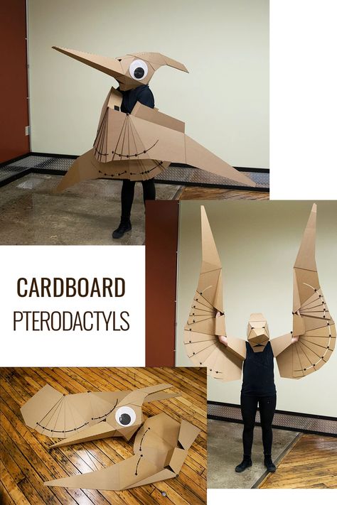 Pterodattilo in cartone da indossare Pterodactyl Craft, Wearable Cardboard, Pterodactyl Costume, Dinosaur Projects, Cardboard Creations, Cardboard Costume, Elementary Stem Activities, Book Costumes, Helmet Concept