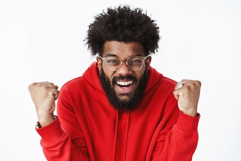 Happy Man Photography, Thumbnail Poses, Excited Person, Happy Black Man, Guy Smiling, Man Background, Neon Portrait, Wall Portraits, Man Thinking