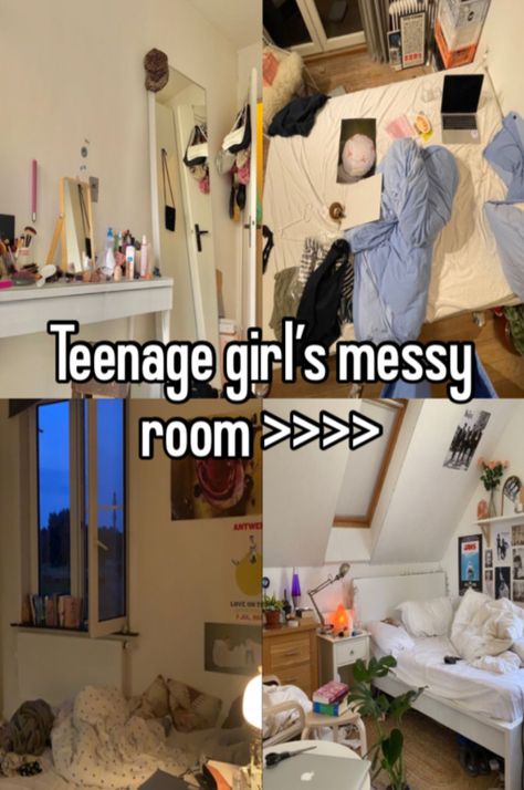 #whisper #messyroom #bedroom #teenager Main Character Bedroom, Character Bedroom, Bedroom Teenager, Teenage Girl Room, Messy Room, Cute Cute, Teenage Bedroom