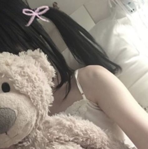 Hair, Pink, Pink Theme Icons, Pink Theme, Discord Server, A Girl, Teddy Bear, Bed