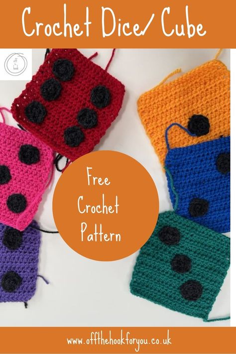 Amigurumi Patterns, Crochet Cube, Crochet Dice, Crochet Travel, Foundation Half Double Crochet, Slip Stitch Crochet, Cube Pattern, Free Pdf Pattern, Off The Hook