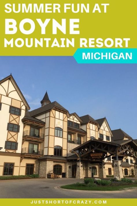 How to have the best summer fun at Boyne Mountain Resort. Use my travel guide to learn all the tips for a fun family vacation at this Michigan mountain destination! - Just Short of Crazy  #travelguide #cityguide #travelideas #roadtrip #boynemountainresort #michigantravel Skybridge Michigan, Boyne Mountain Resort, Boyne Mountain, Indoor Water Park, Michigan Summer, Mountain Vacation, Family Vacation Spots, Lake Trip, Indoor Waterpark