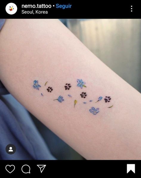 Tattoo Ideas Dog In Memory Of Small, Arm Dog Tattoo, Heartstopper Tattoo Ideas, Dainty Dog Tattoos, Heartstopper Tattoo, Paws Tattoo, Flower Tat, Cute Simple Tattoos, Pawprint Tattoo