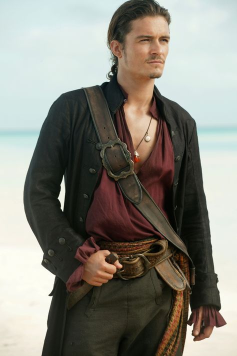 Orlando Bloom as Will Turner in POTC, because he's just so darn sincere. More importantly, he wields a wicked sword. Orlando Bloom, Baby Driver, The Pirates, Actrices Hollywood, Jack Sparrow, Pirate Costume, Will Turner, Hot Actors, Pirates Of The Caribbean