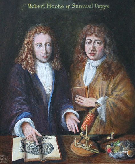 2002.7.Hooke & Pepys.Robert Hooke's sensational book'Micrographia'was published in 1665.He made drawings which were turned into engravings of what he could see down a microscope he had made himself.Samuel Pepys bought a copy and said it was the most ingenious book he had ever read in his life.The most famous image from the book is probably Hooke's drawing of the flea.Oil on board by Rita Greer. Charles Ii Of England, Robert Hooke, Age Of Enlightenment, Protestant Reformation, Astronomy Science, How To Make Drawing, Royal House, Oxford University, Book Authors