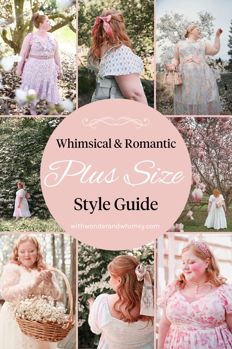 Whether you’re looking for the prettiest plus size dresses, cottagecore fashions, or everyday style inspiration with a feminine lean, you’ll find it here on With Wonder and Whimsy. In this post specifically, we’ll be taking a deep dive into romantic plus size fashion: where to shop for pretty clothes, how to build a feminine wardrobe, and my favorite outfit formulas and styling tips. I’m also rounding up the best romantic plus size fashions for you to shop as you curate your dream closet. Plus Size Outfits Feminine, Kibbe Plus Size Romantic, Romantic Dress Outfit, Feminine Whimsical Style, Modest Feminine Outfits Plus Size, Plus Size Romantic Kibbe, Kibbe Romantic Plus Size Outfits, Plus Size Royalcore, Plus Size Romantic Style