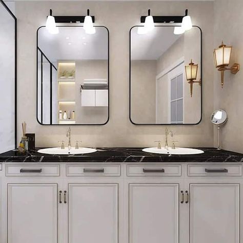 TOOLKISS 24 in. W x 36 in. H Rectangular Aluminum Framed Wall Bathroom Vanity Mirror in Black TK2014 - The Home Depot Black Bathroom Mirror, Black Vanity Bathroom, Black Mirror Frame, Matte Black Bathroom, Bathroom Mirror Frame, Room Mirror, Rest Room, Modern Wall Mirror, Contemporary Mirror