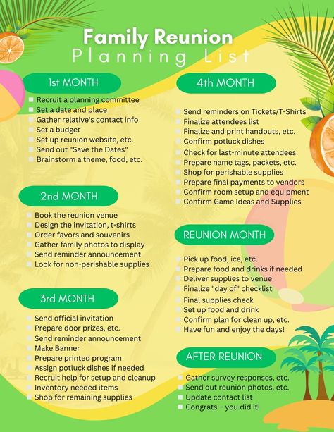 Family Reunion Planning Checklist Reunion Checklist, Outdoor Bbq Party, Family Reunion Activities, Planning List, Family Reunion Planning, Friends Reunion, Reunion Games, Family Reunion Games, The Reunion