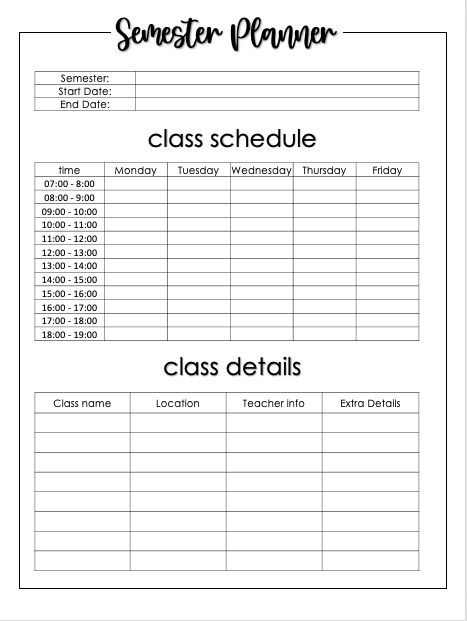 College Student Templates, Semester Planner Free Printable College Students, Goodnotes School Templates, Semester Overview Template, College Semester Planning, Daily Planner Ideas Student, Goodnotes College Planner, School Diary Ideas Student, Semester Planner Template