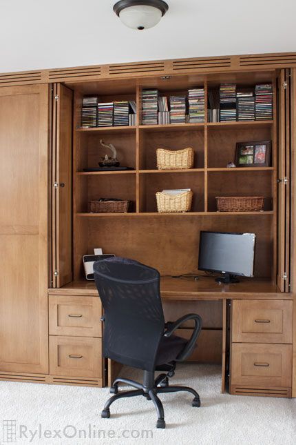 Dual Home Office | One Large Cabinet | Campbell Hall, NY Office Desk And Cabinets, Cabinet Pocket Doors, Built In Office Desk, Dual Home Office, Built In Office Desk And Cabinets, Seattle Townhouse, In Office Desk, Kitchen Refacing, Office Necessities