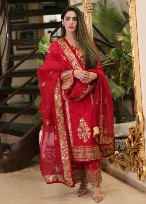 Bridal Suits Punjabi, Punjabi Outfits, Pakistani Fancy Dresses, Pakistani Dresses Casual, Pakistani Fashion Party Wear, Beautiful Pakistani Dresses, Traditional Indian Outfits, Simple Pakistani Dresses, Red Suit