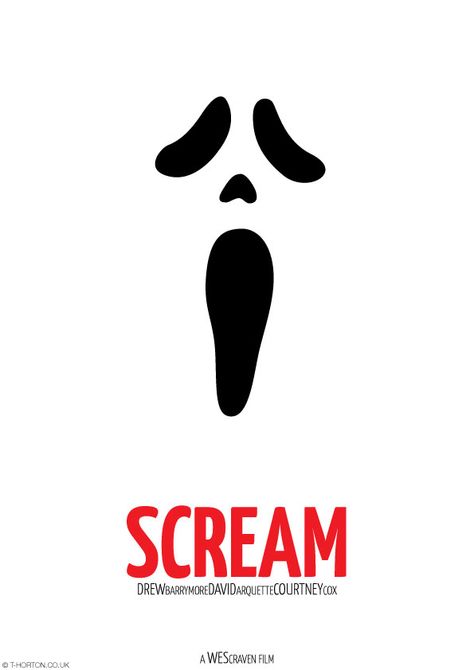 Scream (1996) ~ Minimal Movie Poster by Tom Horton #amusementphile Posters Horror, Movies Minimalist, Minimal Poster Design, Friday The 13th Tattoo, Movies Horror, Movies Comedy, The Scream, Minimalist Movie Poster, Scream Movie