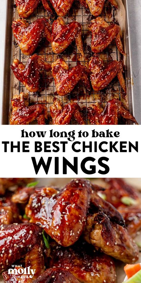 Learn how long to bake chicken wings and to achieve the crispest and most tender wings you'll ever have. Our baked chicken wings recipe is perfect for game day with blue cheese dressing. These wings are crispy, crunchy, moist, and fall right off the bone. Make them in the oven and reheat them in the air fryer! Chicken Wing In Oven, Best Bbq Chicken Wings, Crispy Oven Baked Wings, Best Oven Baked Wings, Chicken Wings In The Oven Recipes, Easy Air Fryer Wings, Marinated Chicken Wings In The Oven, Chicken Wings In Air Fryer Oven, Oven Baked Wings Recipes