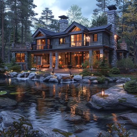 Explore woodland serenity at this Adirondack lakefront lodge, a fusion of Craftsman charm and natural beauty. Discover 8,000 sq ft of refined living with cozy bedrooms and a rustic outdoor area. Immerse yourself in the tranquility of its pond feature. Share your favorite rustic elements for a tranquil retreat below. Follow for more luxury escapes! 🏞️🏡 #LakefrontLodge #CraftsmanCharm #AdirondackElegance #dreamhomeinspiration #luxuryliving #luxurydesign Dream Homes, Cosy Bedroom, Cozy Bedrooms, Tranquil Retreat, Adirondack Mountains, Lakefront Homes, Rustic Outdoor, House Landscape, Cozy Bedroom