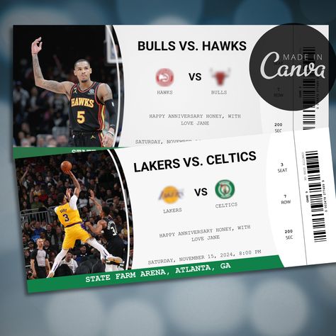 Nba Tickets, Tickets Printable, Custom Tickets, Basketball Tickets, Basketball Gifts, Custom Basketball, State Farm, Dec 30, Happy Anniversary