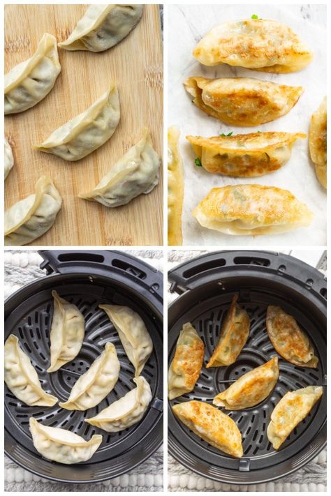 pot stickers in air fryer. Essen, Bibigo Wonton Air Fryer, Dumplings Recipe Air Fryer, Trader Joe’s Potstickers Air Fryer, Fried Potstickers Recipe, Air Fry Pot Stickers, Pot Sticker Recipe, Pot Sticker Meals, Air Fried Dumplings