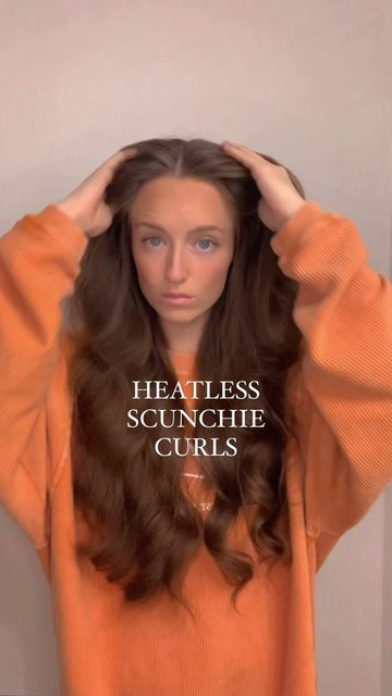 Quick Heatless Curls Mornings, Heartless Curls For Layers, Heatless Curls In Five Minutes, Heartless Curls Overnight Scrunchie, Scrunchie Heatless Curls Overnight, Wet Overnight Curls, Heartless Curls Overnight Easy, Heartless Curls Scrunchie, Volume Overnight Hair