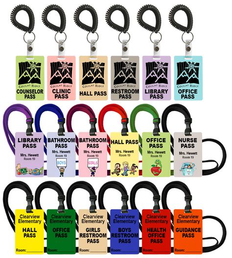 Customized quick ship Hall Pass Tags - Choice of attachments, durable, reusable! Books, Bus Tags, School Hall, School Products, School Forms, Hall Pass, School Bus, Transportation, Tags