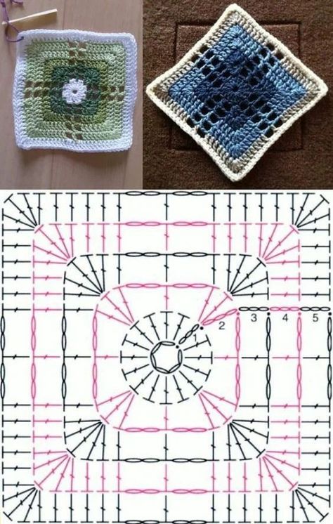Granny Square Crochet Patterns Free, Crochet Bedspread Pattern, Crochet Stitches Diagram, Crochet Motif Patterns, Crochet Design Pattern, Crochet Bedspread, Crochet Blocks, Pola Sulam, Crochet Quilt