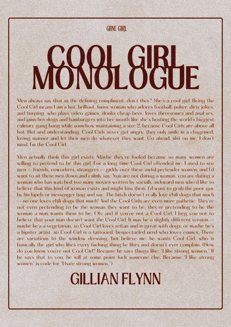 amy dunne cool girl monologue gone girl Missing Amy Dunne, Amy Dunne Poster, Amy Dunne Missing Poster, Cool Girl Monologue Gone Girl, Amy Dunne Quotes, Insta Captions Museum, Gone Girl Wallpaper, Monologue Aesthetic, Amy Dunne Costume