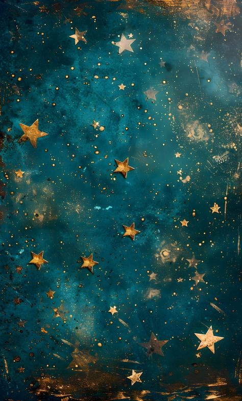 Abstract Starry Night Sky Digital Art Print Cosmic Gold and Teal Wall Decor Celestial Space Artwork Instant Download - Etsy UK Stars Oil Painting, Celestial Fairy Aesthetic, Gold And Teal Aesthetic, Painted Stars On Wall, Space Theme Aesthetic, Teal And Gold Aesthetic, Starlight Painting, Night Sky Collage, Stars And Moon Aesthetic