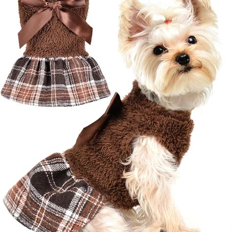 Yikeyo Dog Christmas Outfit Fuzzy Dog Plaid Sweater Dress, Fall Winter Warm Female Dog Clothes For Small Dogs Girl, Pet Outfit, Cat Apparel (Small, Brown) Amazon'schoicein Dog Sweaters By Yikeyo Female Dog Clothes, Cat Outfits Pets, Dog Christmas Outfit, Puppy Outfits, Sweater Dress Fall, Plaid Sweater Dress, Girl Dog Clothes, Christmas Dog Outfits, Fall Sweater Dress