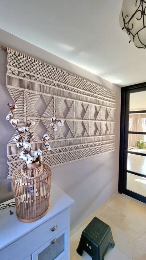 Macrame Behind Tv, Macrame Wall Hanging In Bedroom, Xl Macrame Wall Hanging, Huge Macrame Wall Hanging, Large Wall Macrame Hanging, Wide Macrame Wall Hanging Diy, Square Macrame Wall Hanging, Geometric Macrame Wall Hanging, Macrame Tapestry Wall Hanging