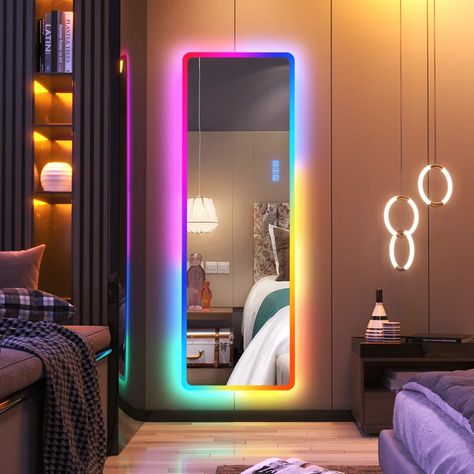 Led Light Mirrors, Led Light Up Mirror, Cute Wall Mirrors, Led Body Mirror, Lighting Home Decor, Smoker Vibe Room, Cool Full Length Mirror, Room Accessories Men, Colorful Decor Living Room