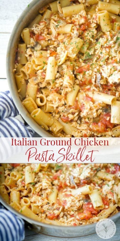 Keto Side Dishes Easy, Ground Chicken Pasta, Ground Chicken Recipes Easy, Chicken Pasta Skillet, Ground Chicken Recipes Healthy, Chicken Pasta Dishes, Pasta Skillet, Fettucine Alfredo, Skillet Pasta