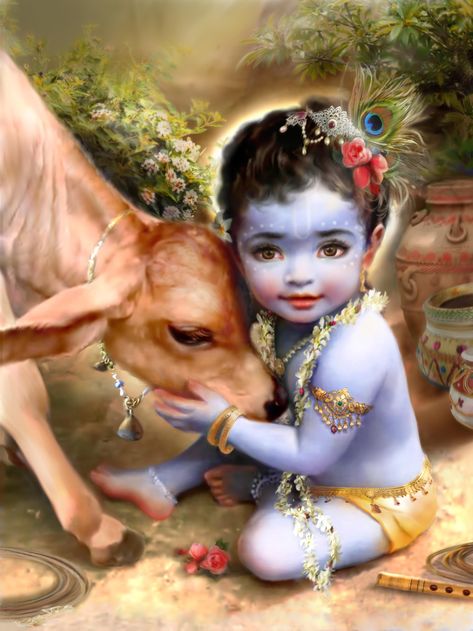 Cows And Calves, Krishna With Cow, Krishna Lila, Krishna Drawing, Shree Krishna Wallpapers, Bal Krishna, Little Krishna, Baby Krishna, Radha Krishna Wallpaper