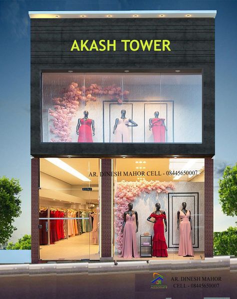 Cloth shop front design Clothing Store Entrance Design, Cloth Shop Exterior Design, Shop Bord Design Ideas, Clothing Shop Exterior, Showroom Front Design, Clothing Store Exterior Design, Store Entrance Design, Boutique Exterior, Clothes Shop Design
