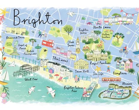 Uk souvenir | Etsy UK City Maps Illustration, Brighton City, Brighton Map, Uk Illustration, Uk Map, Map Coasters, Royal Pavilion, Leaving Presents, Moving To Australia