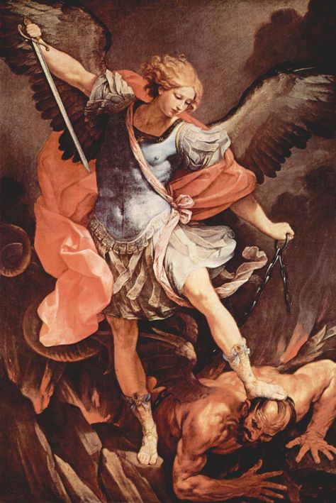 The Cross: The Devil's Destruction - World Wide Wolfmueller Michael And Lucifer, St Michael Tattoo, Angelo Guerriero, St Michael Prayer, Types Of Angels, St Micheal, Romantic Artwork, Arte Occulta, Santi Cattolici