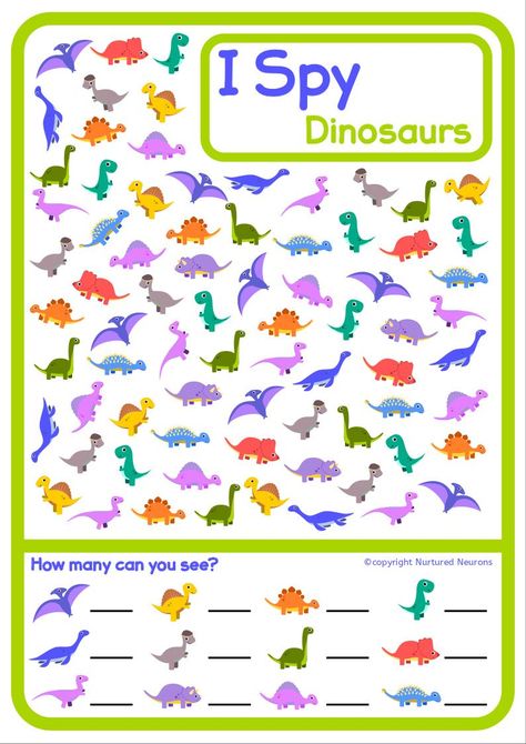 Counting Games, Dinosaur Worksheets, Number Formation, Early Reading Skills, Dinosaur Printables, I Spy Games, Spy Games, Dinosaur Activities, Grande Section