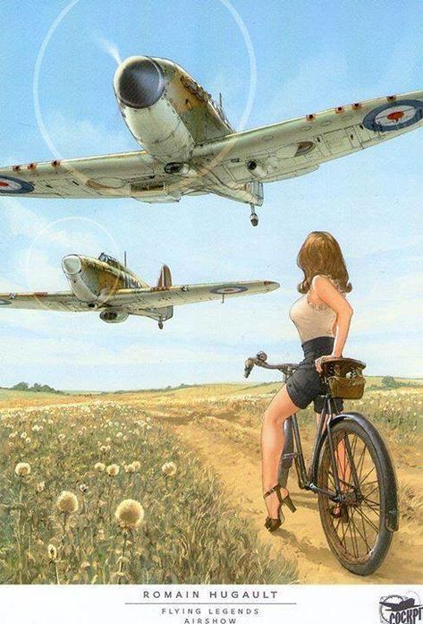 Spitfire Art, Romain Hugault, Warbirds Pinups, Arte Pin Up, Art Pinterest, Wwii Airplane, Wwii Fighters, Wwii Plane, Supermarine Spitfire