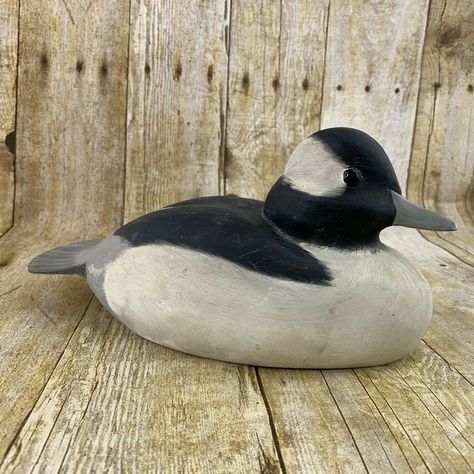 Bafflehead Duck Decoy James Jim Fox Vintage 80s 1983 #Handmade Duck Decoys For Sale, Bufflehead Duck, Blue Winged Teal, Decoy Carving, Painted Driftwood, Vintage Hunting, Vintage Duck, Wood Burning Tool, Duck Decoys