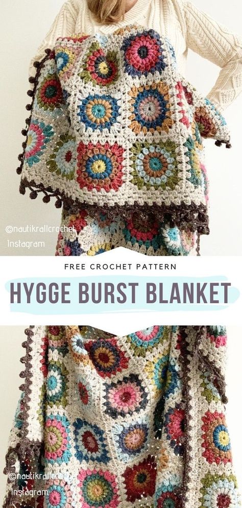 Crochet Scruggs, Crochet Projects Boho, Crochet Blankets With Squares, Crochet Fireside Blanket, Crochet Squares Projects, Easy Beautiful Crochet Blanket, Crochet Blanket With Granny Squares, Granny Crochet Blanket Pattern Free, Crochet Squares Flower