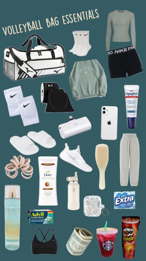 volleyball bag needs Sports Bag Essentials, Volleyball Accessories, Road Trip Necessities, School Emergency Kit, Volleyball Camp, School Backpack Essentials, Volleyball Bag, Everyday Bag Essentials, Volleyball Inspiration