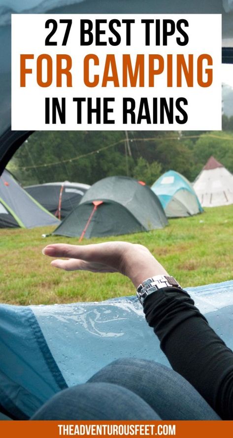 Have you ever been caught in the rain while camping? I have, and I've learned some valuable lessons along the way. In my ultimate guide, I share 27 best tips for camping in the rain, drawn from my own experience. You'll discover practical advice and camping in the rain hacks to help you stay dry, keep warm, and make the most of your rain-soaked camping trip. Picnic In The Rain, Tips For Camping In The Rain, Camping In Rain Hacks, Rain Camping Hacks, Tent Camping In The Rain, Camping Rain Hacks, Camping Shower Hacks, Staying Warm While Camping, Camping Glamping Ideas