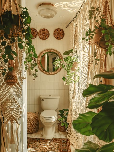 Earthy Terracotta Bathroom, Green And White Boho Bathroom, Plant Inspired Bathroom, Ocean Boho Bathroom, Earthy Boho Bathroom Ideas, Cute Tiny Bathroom, Small Bathroom Boho Decor, Boho Master Room Bathroom Ideas, Green Bathroom Design Ideas