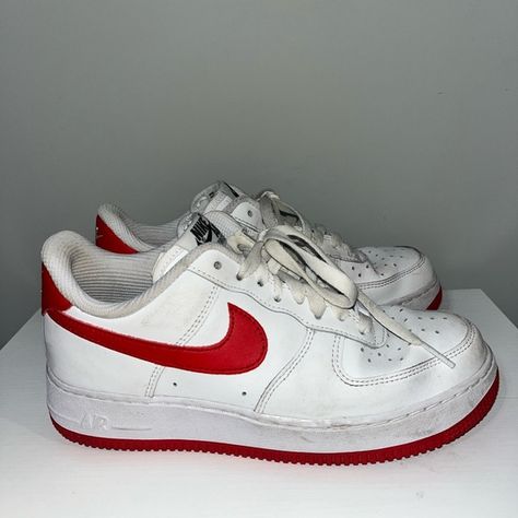 Nike White/Red Air Force 1 Size 7.5 Red Air Force 1, White Air Forces, Basket Nike, Air Forces, Baskets Nike, Nike White, White Nikes, Air Force 1, Air Force